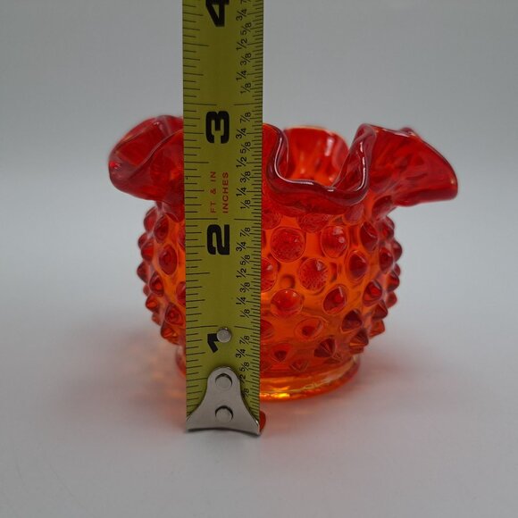 Fenton Art Glass Crimped Vase Hobnail Amberina Ruffled Edge Collectible - Picture 2 of 11